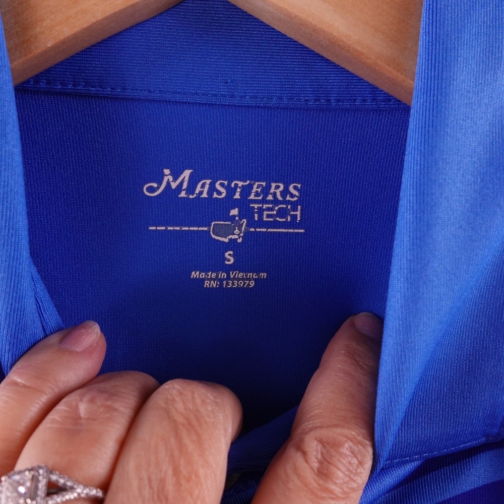 Masters Tech Golf Polo Shirt Mens S Blue Striped Short Sleeve Masters Logo - Picture 4 of 7